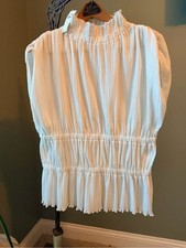 0034-Anthropologie White Pleated Mock Neck Blouse Size Large NWT picture