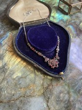 Victorian Court Style Solid 925 Sterling Silver Vermeil Garnet Necklace picture