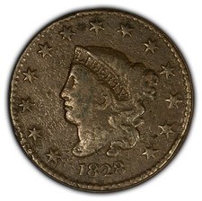 1828 1c Coronet Head Large Cent - Mint Error: 90 Rotated Die - Y2384 picture