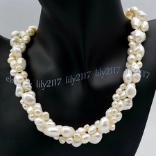 3 Rows Genuine Natural White Freshwater Baroque Pearl Beads Necklace 18'' 7-11mm picture