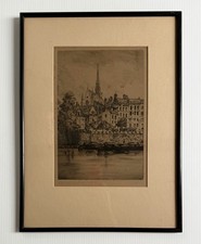 Vintage Antique Signed Charles Nollet Etching- Paris La Sainte Chapelle, Framed picture