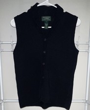 Lauren Ralph Lauren Women's Black Cotton Knit Cable Button-Front V-Neck Vest S picture