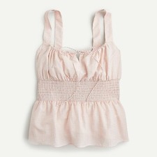 NWT J CREW Cotton Silk Gingham Smocked Waist Tank Cami Top Sz M picture