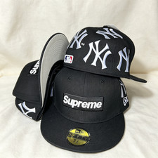 Supreme New York Yankees All Over Black 59FlFTY Fitted Baseball Cap 7 1/4 picture