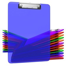 25 Transparent Colored Clipboards Bulk for Classroom Office Plastic Clipboard... picture