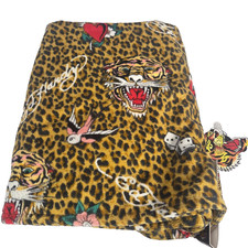 Ed Hardy Tiger Leopard Bath Towel 28x52 Cotton Tattoo Print Y2K NWT picture