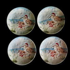 (4) Pier 1 Imports Sandpipers On Beach Christmas Plates Hand Painted Birds 8.5