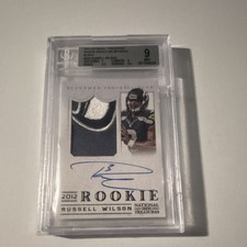 Panini 2012 Natl Treasures RSM Russell Wilson RC Auto Patch Black /25 BGS 9 picture
