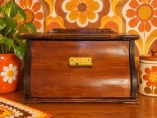 Vtg Wooden Flip Top Bread Box 70's Grannycore Farmhouse Rustic Retro 19x10x10