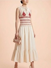 NWT ANTHROPOLOGIE Moon River Red Sailboat Midi Dress Knit Bodice picture