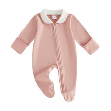 Newborn Baby Boy Girl Clothes Peter Pan Collar Zip Footed Footie Jumpsuit Rom... picture