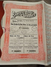 Peru 1927 Banco Peru Londres London UK GB Lima Coupons Bond Loan Stock Cert picture