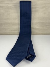 Hermes Neck Tie Navy Blue H Pattern 100% Silk Jaguard Logo picture