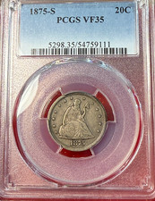 1875-S 20 Cent Piece PCGS VF35 Super, New Slab Best Price Ebay* CHRC picture