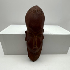 Vintage Hand-Carved Wood Tribal Mask Sculptural Wall Decor Mid-Century Folk Art picture