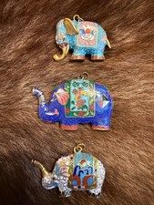 3 Large Vintage Cloisonne Elephant Pendants Costume Jewelry picture