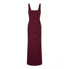 NEW Lulus Square Neck Sleeveless Side Ruched Maxi Gown Dress Burgundy Small - WD picture