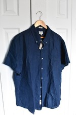 J.Crew Irish Linen Shirt Men's XXL Navy Blue Short Sleeve Button Up NWT picture