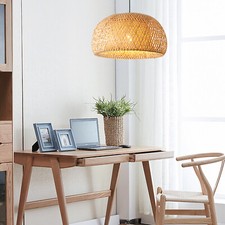 Vintage Bamboo Wicker Rattan Lantern Pendant Light Fixture Hanging Ceiling Lamp picture