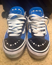 Pearlized VANS Old Skool Blue/Black Studded Low-Top Lace-Up Skate Shoes Mens 10 picture