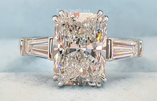 3.5Ct Radiant Lab Created Diamond Three Stone Ring 14K White Gold IGI F VS1 picture