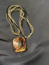 VINTAGE 14K YELLOW GOLD MURANO GLASS PENDANT NECKLACE ITALY LLI 18.25” SIGNED picture