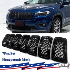 7Pcs Set Honeycomb Front Mesh Grille Inserts For Jeep Cherokee 2019+ Gloss Black picture