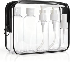 Compact Black Toiletry Bag with 5 Clear Travel Bottles - Waterproof Essentials picture