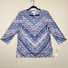 NWT Alfred Dunner Shirt S Blue Purple Geometric Beaded Boho Womens Top picture