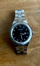 Bulova Marine Star 98D103 Mens Black Diamond Dial Stainless Steel Watch Used picture