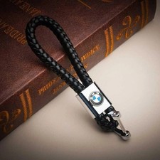 Universal BLACK BMW Key Holder Keychain Elegant Woven Leather Strap Keyfob picture