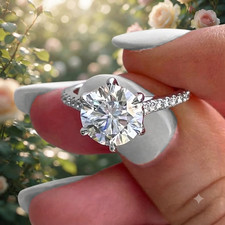 RARE 5.80 Ct Certified Round White Diamond Solitaire 925 Silver Ring Great Look picture