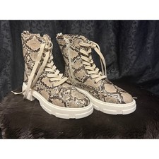 Snakeskin Chunky Combat Boots - Side Zip Lace Up Size 6.5 picture