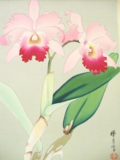 Still Life of Orchids by Japanese Artist Ikeda Zuigetsu Kyoto Woodblock Print picture