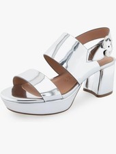 Aerosoles Women’s Silver Leather Platform Block Heel Sandals Buckle 6.5 Std picture