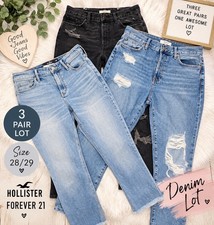 Women’s Hollister Forever 21 Jeans 3Pc LOT Size 28 29 Distressed Denim. picture