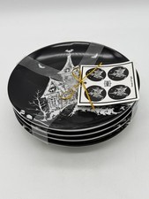 222 Fifth Halloween Set of 4 Houe of Fright Porcelain Appetizer Plates NWT picture
