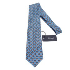 Drake's NWT Neck Tie in Blue & Orange Geometric Print 100% Silk Made in England picture