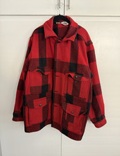 Woolrich Men’s Red/Black Plaid Wool Button Front Jacket w/ Pockets Size 44 picture