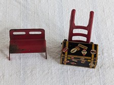 1930 Vintage Marx Tin Litho Set Travel Steamer Toy Trunk Luggage,  Dolly & Bench picture