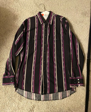Wrangler Men’s Long Sleeve Striped Western Shirt Vintage Black Purple picture