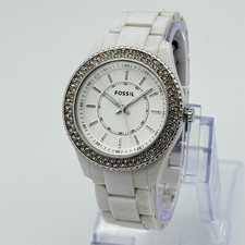 Ladies FOSSIL Stella Glitz Crystal Accent White Resin Bracelet Watch, ES2444 picture