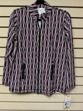 Lulu B Women’s Full 2 Way Zip Jacket Black Pink White Dots Wavy Pockets M NWT picture