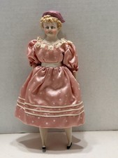 Beautiful Antique German Porcelain Doll Blonde Hair Blue Eyes Pink Dress Lovenia picture