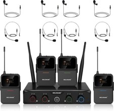 MELONARE 4-Channel Wireless Microphone System  UHF  4 Bodypack Mics In Black picture