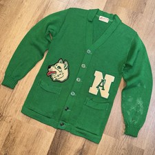 Vtg 50s 60s Beards Letterman Sweater Cardigan Wool Indiana Husky XS Mens 38 picture