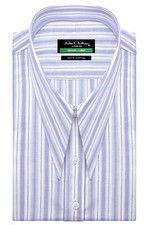 1930's Retro Style Spear Arrow Point Collar Blue Fine Stripes Men's Formal Shirt picture