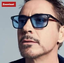 Rectangle Tony Stark Sunglasses Men Blue Lens Brand Designer Fashion Iron Man Gl picture