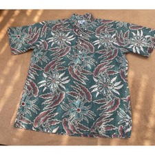 Reyn Spooner Mens Large Green Floral Batik Pullover Hawaiian Shirt Tailored HI picture