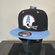HOUSTON OILERS RETRO BLACK BLUE THROWBACK LOGO ADULT FLAT BILL SNAPBACK HAT NEW picture
